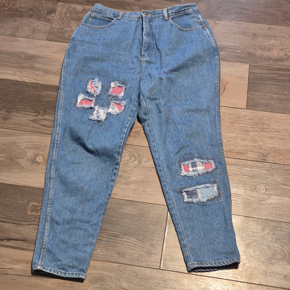 Stefano International Vintage 90s Mom Jeans Patchwork Distressed Blue Denim 18